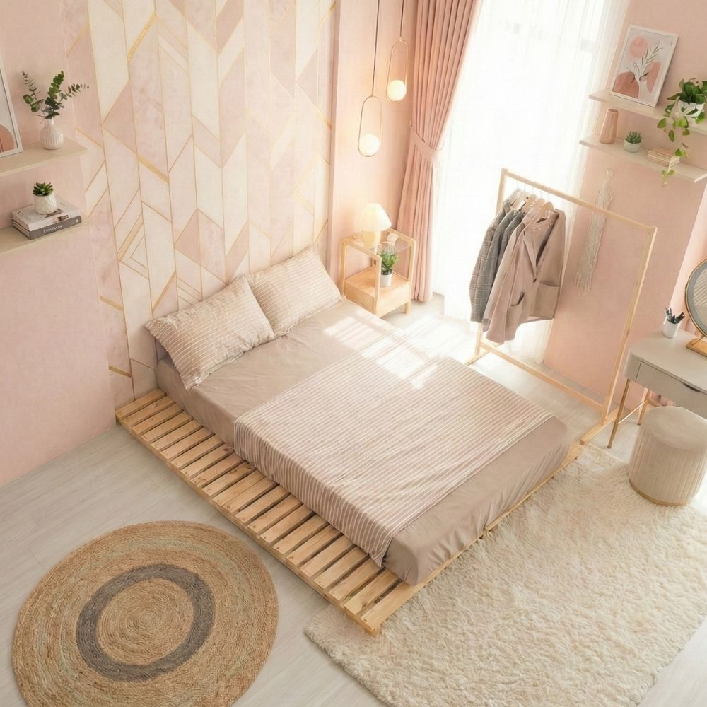 Giường Pallet Chân Thấp tối giản, Gỗ Thông mới tự nhiên - Ảnh 7