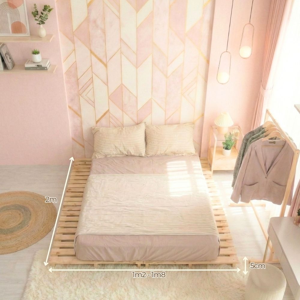 Giường Pallet Chân Thấp tối giản, Gỗ Thông mới tự nhiên - Ảnh 2